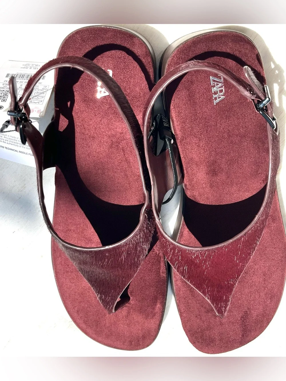 Zara Leather Strap Sandals With Rivets Burgundy Red Platform Sheep Skin Size 10 - Picture 11 of 15